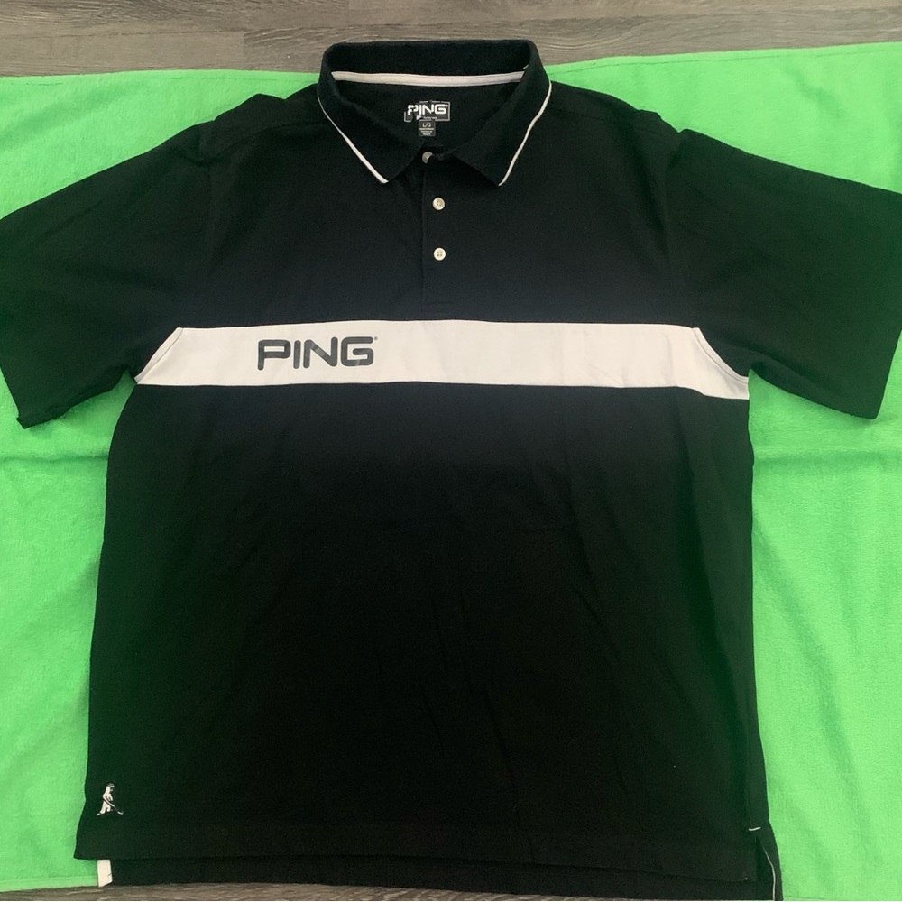 Ping Men's Black Polo with White Chest Stripe